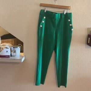 Jules & Leopold Green Ankle Pants with White Button Details